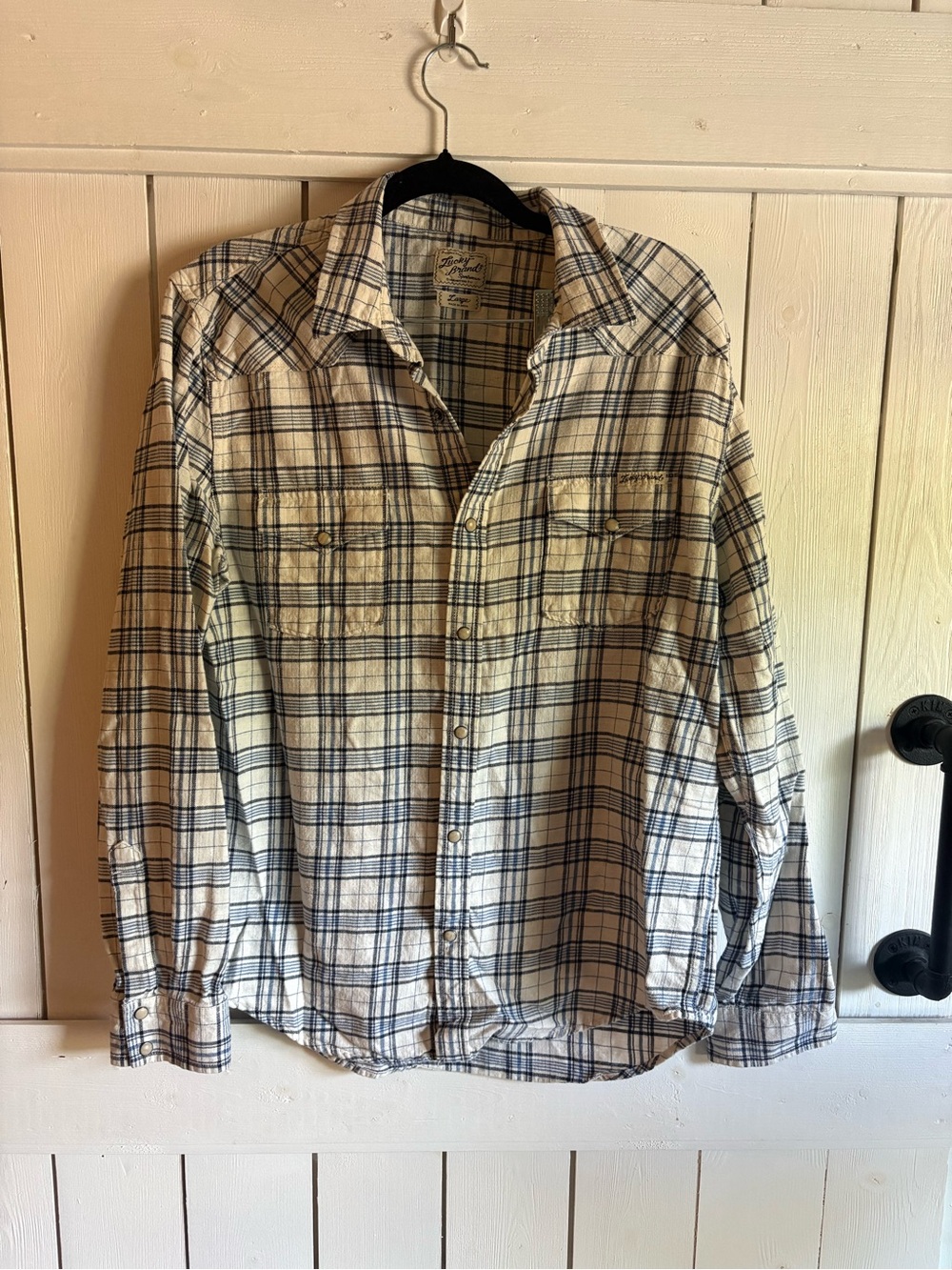 Lucky Brand Womens Plaid Button-Down Shirt - Cream & Navy